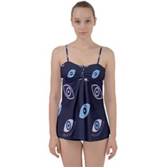 Eyes Evil Eye Blue Pattern Babydoll Tankini Set