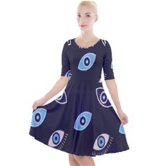 Eyes Evil Eye Blue Pattern Quarter Sleeve A-line Dress by artworkshop