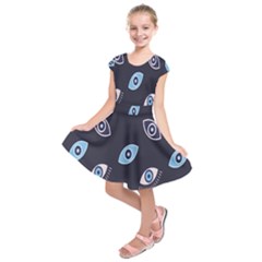 Eyes Evil Eye Blue Pattern Kids  Short Sleeve Dress by artworkshop