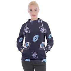 Eyes Evil Eye Blue Pattern Women s Hooded Pullover by artworkshop