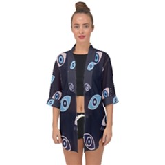 Eyes Evil Eye Blue Pattern Open Front Chiffon Kimono