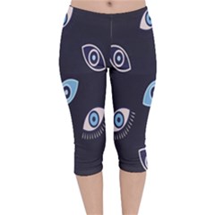 Eyes Evil Eye Blue Pattern Velvet Capri Leggings 