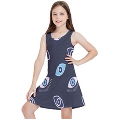 Eyes Evil Eye Blue Pattern Kids  Lightweight Sleeveless Dress