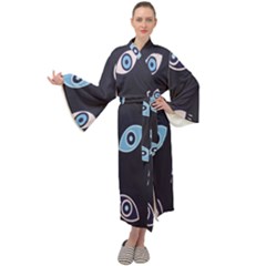 Eyes Evil Eye Blue Pattern Maxi Velour Kimono