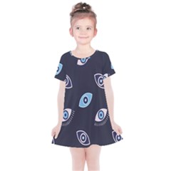 Eyes Evil Eye Blue Pattern Kids  Simple Cotton Dress by artworkshop