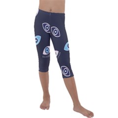 Eyes Evil Eye Blue Pattern Kids  Lightweight Velour Capri Leggings 