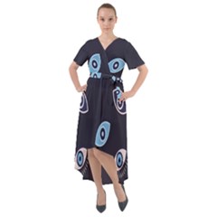 Eyes Evil Eye Blue Pattern Front Wrap High Low Dress