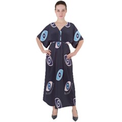 Eyes Evil Eye Blue Pattern V-neck Boho Style Maxi Dress by artworkshop