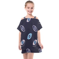 Eyes Evil Eye Blue Pattern Kids  One Piece Chiffon Dress by artworkshop