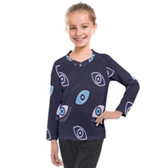 Eyes Evil Eye Blue Pattern Kids  Long Mesh Tee