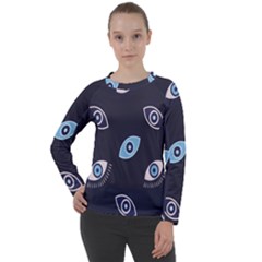 Eyes Evil Eye Blue Pattern Women s Long Sleeve Raglan Tee