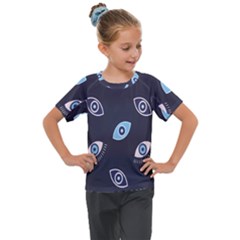 Eyes Evil Eye Blue Pattern Kids  Mesh Piece Tee