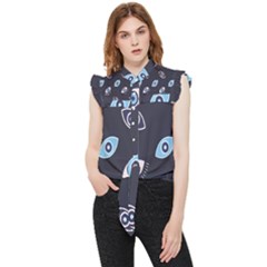 Eyes Evil Eye Blue Pattern Frill Detail Shirt