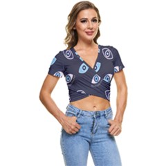 Eyes Evil Eye Blue Pattern Short Sleeve Foldover Tee