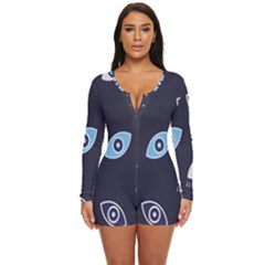 Eyes Evil Eye Blue Pattern Long Sleeve Boyleg Swimsuit