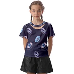 Eyes Evil Eye Blue Pattern Kids  Front Cut Tee by artworkshop