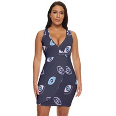 Eyes Evil Eye Blue Pattern Draped Bodycon Dress