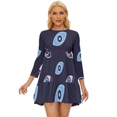 Eyes Evil Eye Blue Pattern Long Sleeve Babydoll Dress