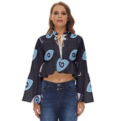 Eyes Evil Eye Blue Pattern Boho Long Bell Sleeve Top