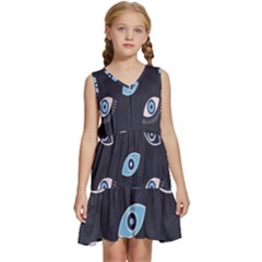 Eyes Evil Eye Blue Pattern Kids  Sleeveless Tiered Mini Dress