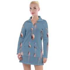 Flamingo Birds Plumage Sea Water Women s Long Sleeve Casual Dress by artworkshop