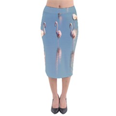 Flamingo Birds Plumage Sea Water Velvet Midi Pencil Skirt by artworkshop