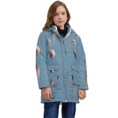 Flamingo Birds Plumage Sea Water Kid s Hooded Longline Puffer Jacket by artworkshop