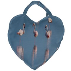 Flamingo Birds Plumage Sea Water Giant Heart Shaped Tote by artworkshop