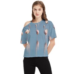 Flamingo Birds Plumage Sea Water One Shoulder Cut Out Tee by artworkshop