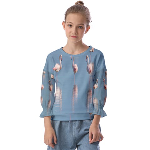 Flamingo Birds Plumage Sea Water Kids  Cuff Sleeve Top by artworkshop