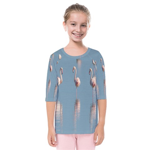 Flamingo Birds Plumage Sea Water Animal Exotic Kids  Quarter Sleeve Raglan Tee by artworkshop