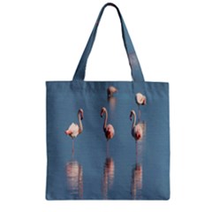 Flamingo Birds Plumage Sea Water Animal Exotic Zipper Grocery Tote Bag by artworkshop