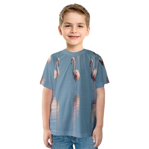 Flamingo Birds Plumage Sea Water Animal Exotic Kids  Sport Mesh Tee by artworkshop