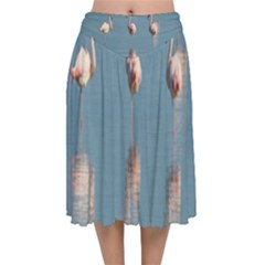 Flamingo Birds Plumage Sea Water Animal Exotic Velvet Flared Midi Skirt by artworkshop