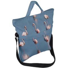 Flamingo Birds Plumage Sea Water Animal Exotic Fold Over Handle Tote Bag by artworkshop