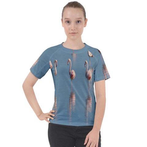 Flamingo Birds Plumage Sea Water Animal Exotic Women s Sport Raglan Tee by artworkshop