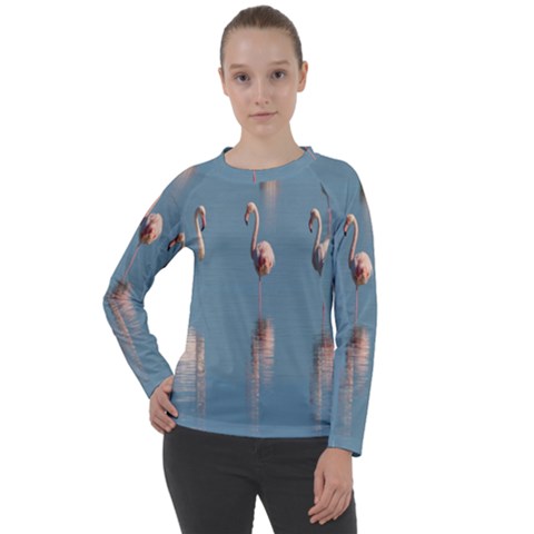 Flamingo Birds Plumage Sea Water Animal Exotic Women s Long Sleeve Raglan Tee by artworkshop