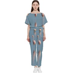 Flamingo Birds Plumage Sea Water Animal Exotic Batwing Lightweight Chiffon Jumpsuit by artworkshop