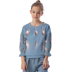 Flamingo Birds Plumage Sea Water Animal Exotic Kids  Cuff Sleeve Top