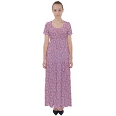 Flora Flowers Pattern Design Pink Spring Nature High Waist Short Sleeve Maxi Dress by artworkshop