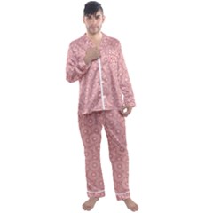 Flora Flowers Pattern Design Pink Spring Nature Men s Long Sleeve Satin Pajamas Set