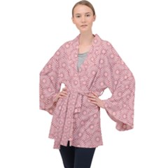 Flora Flowers Pattern Design Pink Spring Nature Long Sleeve Velvet Kimono  by artworkshop