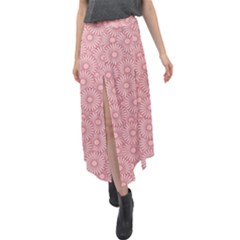 Flora Flowers Pattern Design Pink Spring Nature Velour Split Maxi Skirt