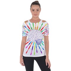 Brain Icon Star Biology Abstract Shoulder Cut Out Short Sleeve Top by Wegoenart