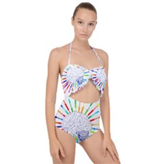 Brain Icon Star Biology Abstract Scallop Top Cut Out Swimsuit by Wegoenart