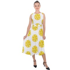 Fruit Food Juicy Organic Yellow Midi Tie-back Chiffon Dress by Wegoenart