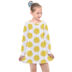 Fruit Food Juicy Organic Yellow Kids  Long Sleeve Dress by Wegoenart