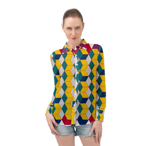 Vectors Blocks Label Illusion Long Sleeve Chiffon Shirt by Wegoenart