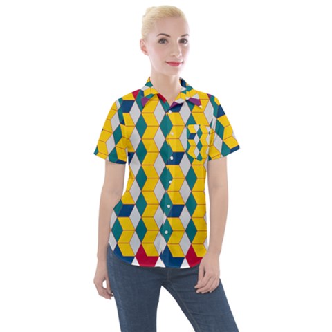 Vectors Blocks Label Illusion Women s Short Sleeve Pocket Shirt by Wegoenart