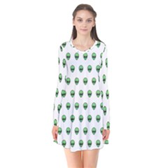 Aliens Ufo Fantasy Pattern Long Sleeve V-neck Flare Dress by Wegoenart